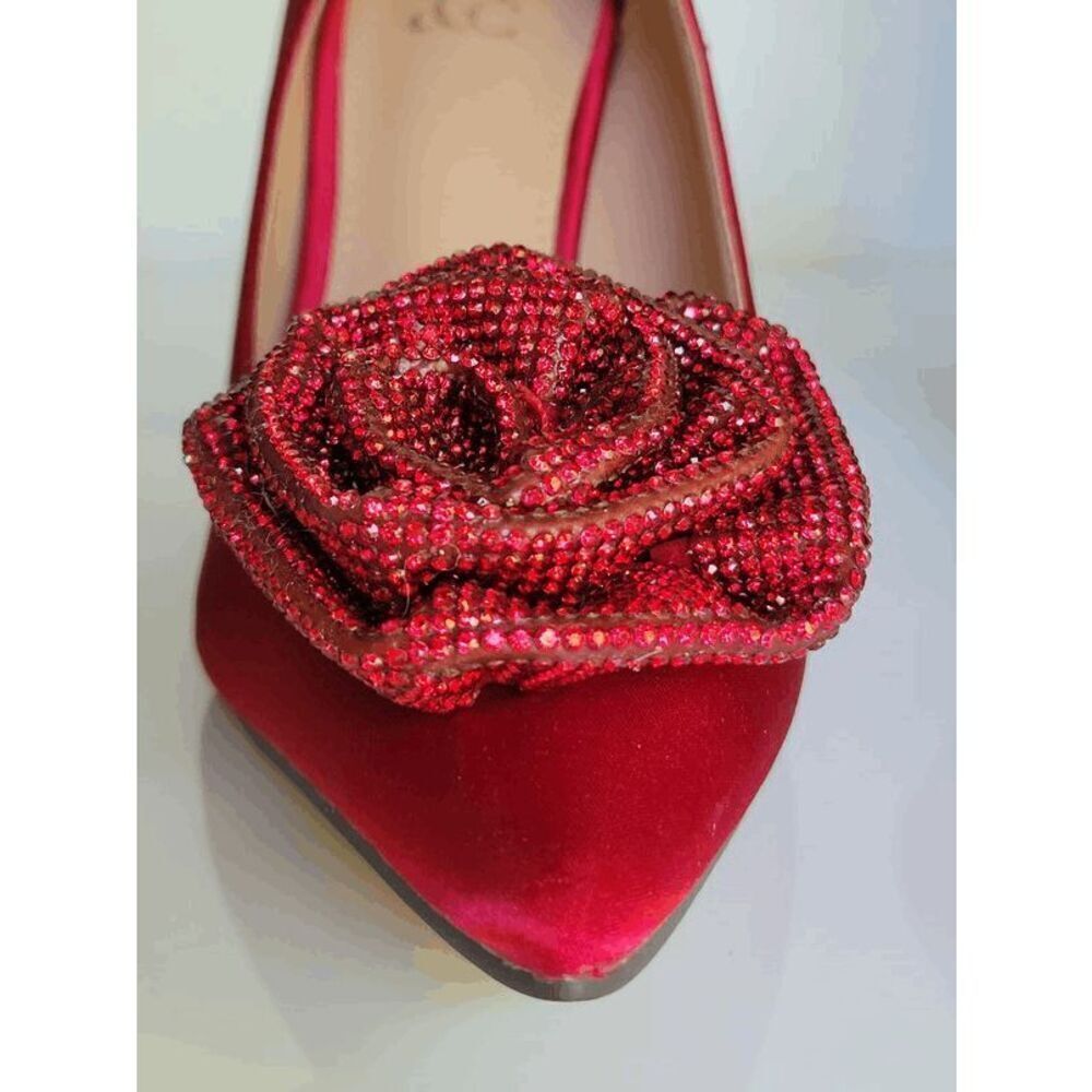 🌹 NEW YORK AND COMPANY Ilyana Red Rose Satin Pumps Heels SIZE 6 NEW IN BOX - Picture 8 of 16